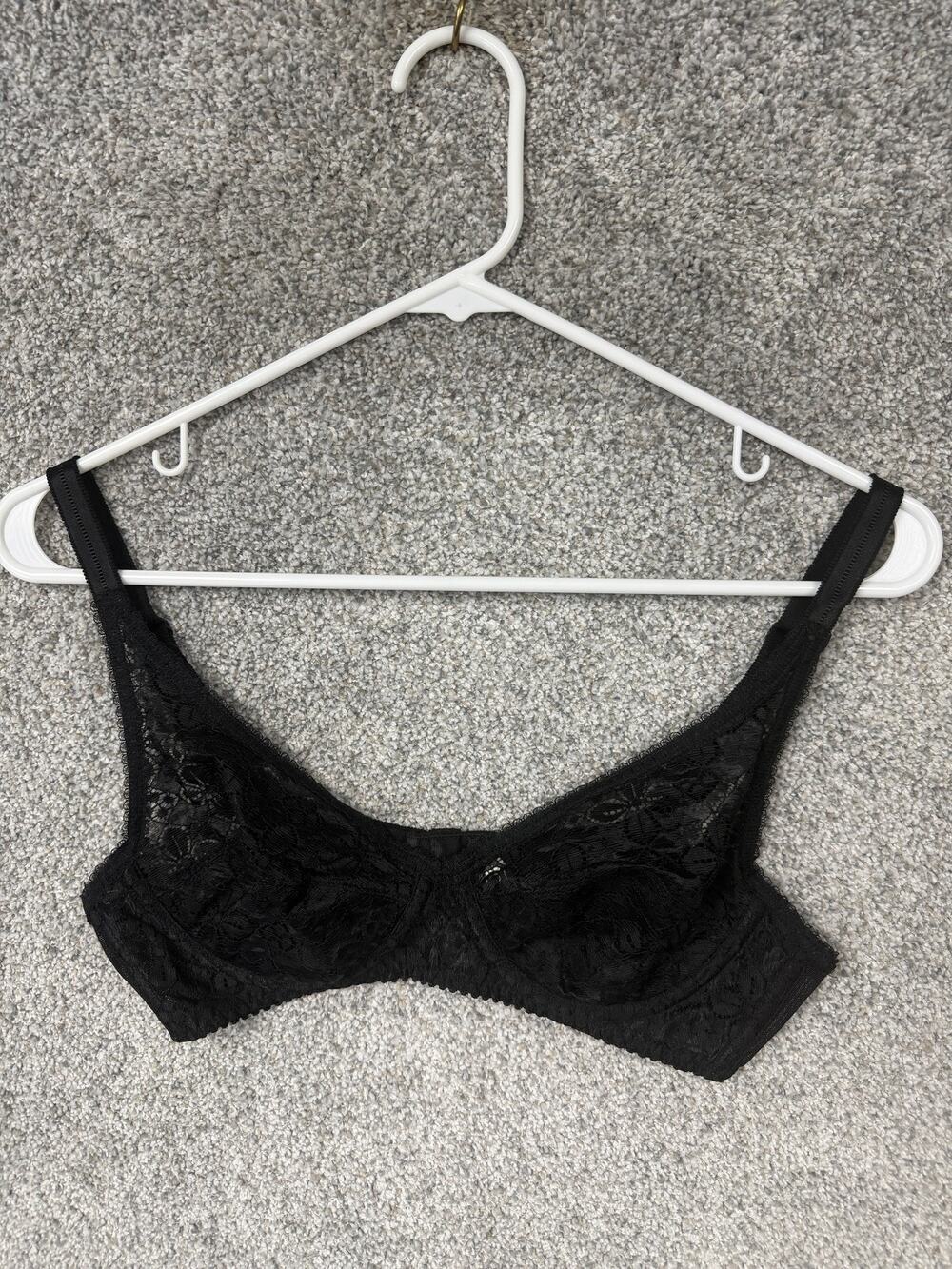 Vintage JCPenney Floral Lace Balconette Bra 34B Underwire Romantic Dark Coquette